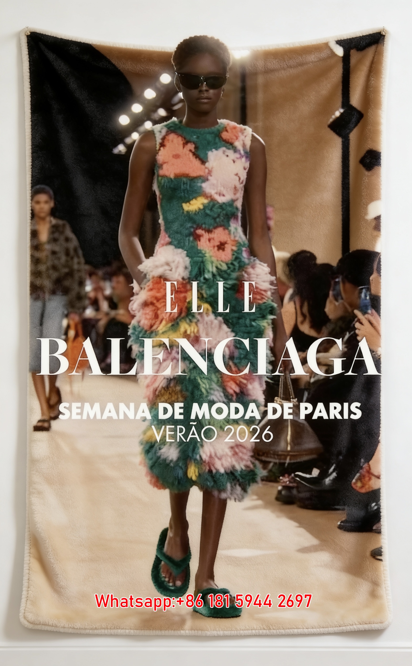 Balenciaga Paris Fashion Week Floral Dress Print Flannel Sofa Throw Blanket BA413